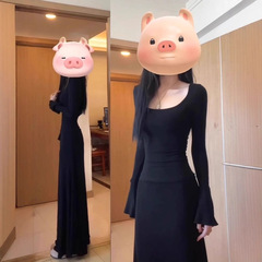 法式赫本风黑色长袖连衣裙女秋装2025新款气质修身御姐包臀长裙子