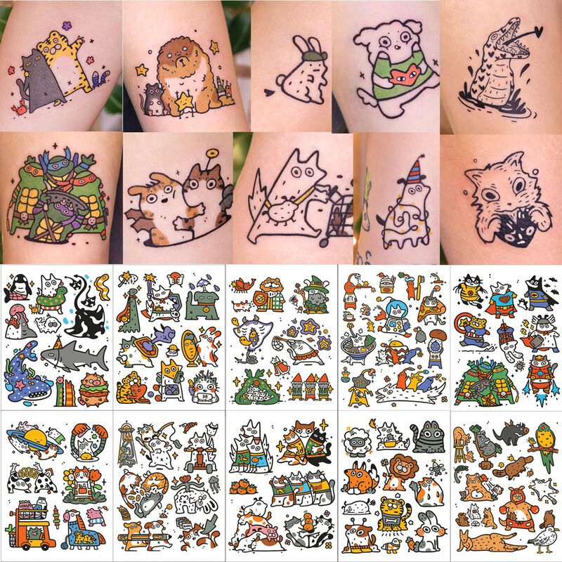 10 hand-drawn graffiti animal disposable water transfer tattoo stickers, niche soft and cute childlike designs 10 hand-drawn graffiti animal disposable water transfer tattoo stickers, niche soft and cute childlike designs