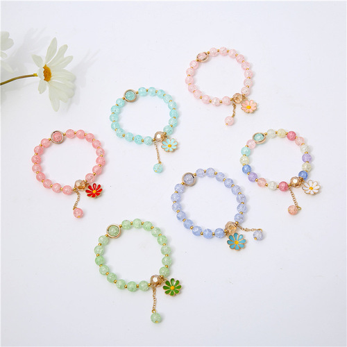 New Japanese and Korean Explosive Crystal Beaded Bracelet Female Sunflower Student DIY Daisy Bracelet Ins Bracelet Wholesale