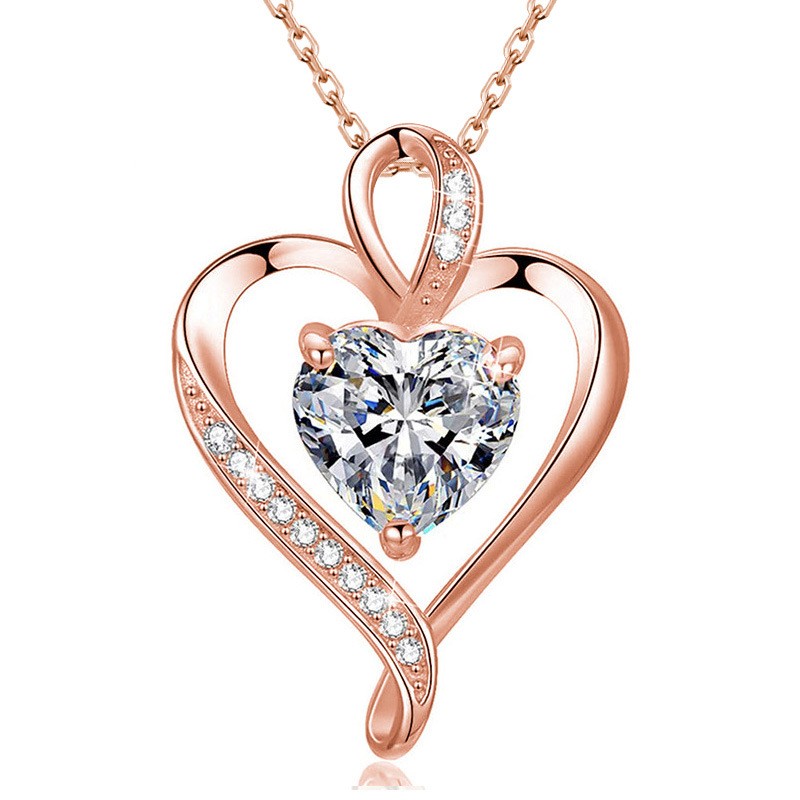 Heart Shaped Double Layer Necklace In Sterling Silver For Women_voghion.com