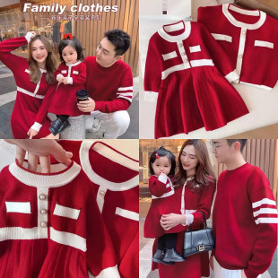 Red Family Knitwears, Knitwears, Children's Clothing, Baby Clothes, Mother-Daughter Dresses, Men's Tops, Family Clothes for a Family of Four