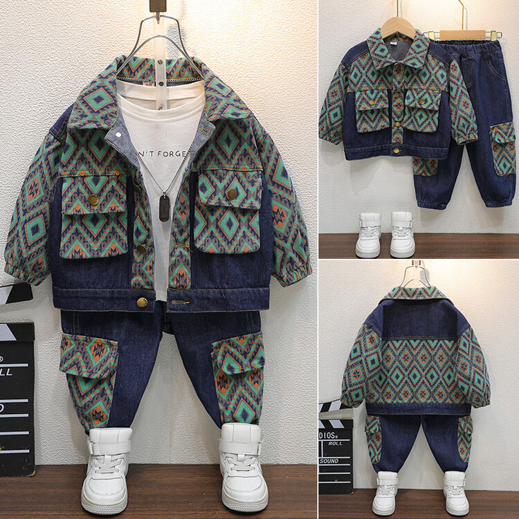 Boys' 2023 Spring Autumn New Trendy Cool and Handsome Two Piece Set for Children's Jeans_voghion.com