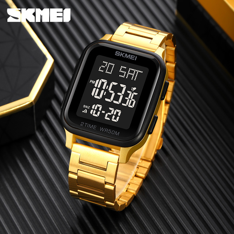 SKMEI 1859 hombres de moda reloj deportivo electrónico impermeable de acero inoxidable reloj de estudiante cuadrado