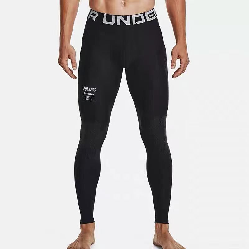 ブランドロゴ現物氷糸弾力運動タイツ男春秋打底ランニングバスケットボール長ズボン九分ズボン|undefined