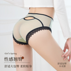 Mulberry silk bottom breathable skin-friendly women's briefs sexy eyelashes lace satin splicing mid-waist women's underwear