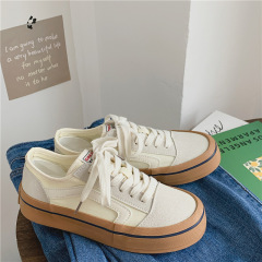 Student summer low-cut breathable canvas shoes for women Japanese Hong Kong style casual flat white shoes new Korean style board shoes