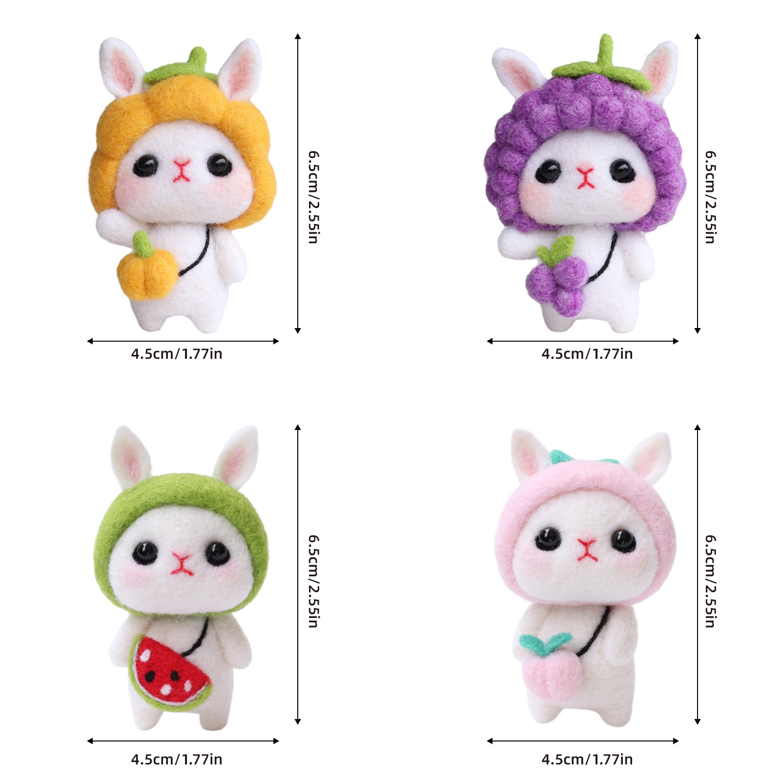 Cute Rabbit Doll Pendant Handmade Diy Wool Felt Poking Fun Material Package 4 Packs_voghion.com