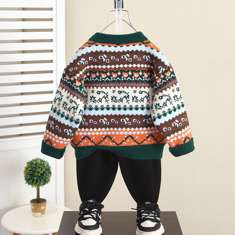 6850 suéter de cuello redondo para niños otoño e invierno 2024 nuevo suéter de punto para niños versión coreana de la camisa de fondo grueso para mantener al bebé caliente image 3