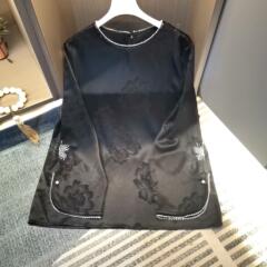 洋気ジャカード国風長袖tシャツ女性重工ビーズ新中国式上着春夏ゆるい着痩せ気質シャツ