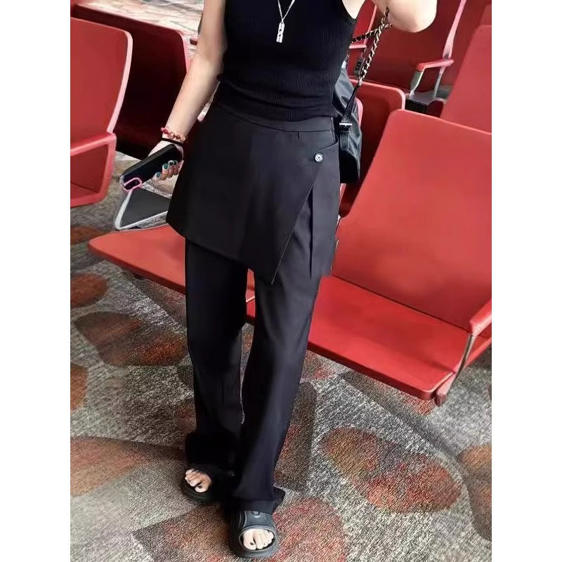 Shenzhen 24 New Nanyou Women's Clothing European Designer Waist Seal Fart Curtain Fake Two-piece Straight Suit Wide-leg Pants for Women