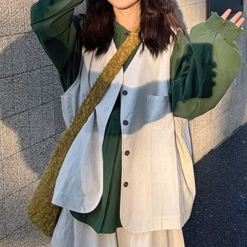 レトロな春と秋の新しい長袖シャツ、ベスト、ベスト、ニッチファッションワイドレッグキュロットの3点セットの完全なセット|undefined