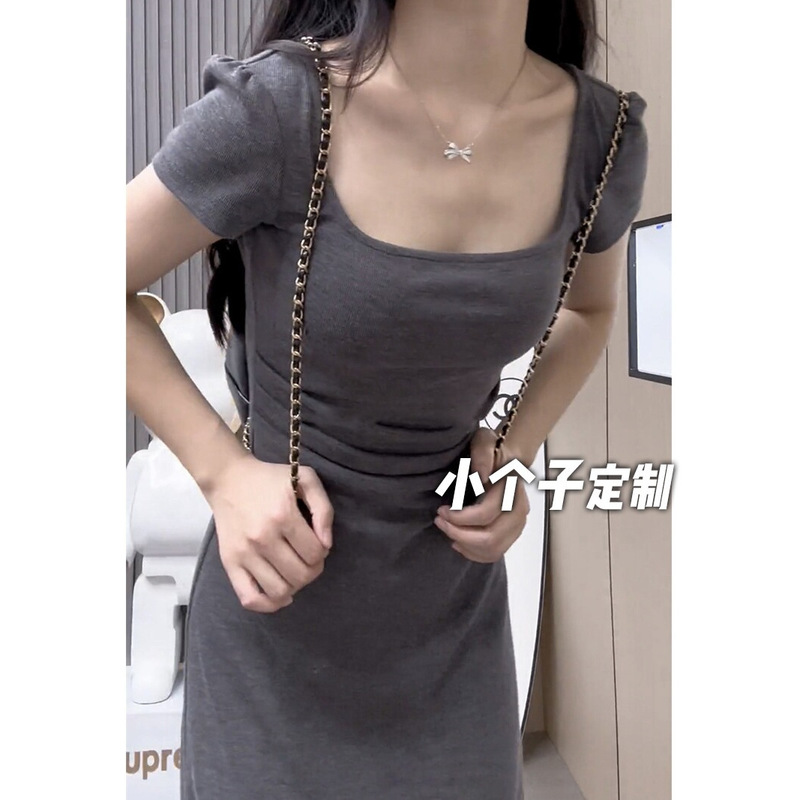 150 Short French Square Collar Slim-fit dress Women's Summer Design Sense Niche Waisted Slim-fit A- shaped Mid-length 150 Short French Square Collar Slim-fit dress Women's Summer Design Sense Niche Waisted Slim-fit A- shaped Mid-length