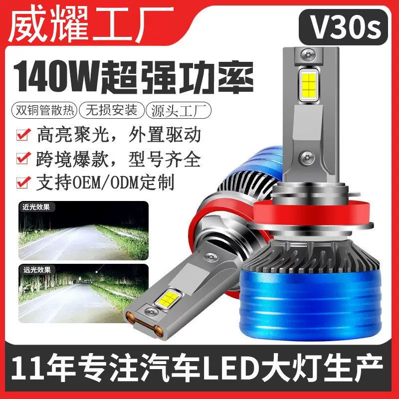 跨境批发led前大灯H4H7H11超亮聚光140W大功率双铜管汽车led大灯