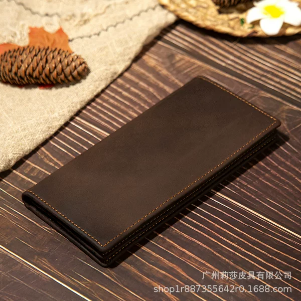 Men's Wallet, Foreign Trade, Men's Business Genuine Leather Long Wallet, Business Card Holder, Factory Wholesale, First Layer Cowhide, European and American Retro Style, Portable