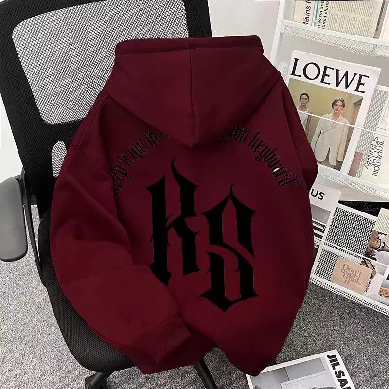 Men's Heavy Fleece Sweatshirt American Style Trendy Brand Letter Print Burgundy Hooded Sweatshirt Autumn Winter Unique Design Men's Heavy Fleece Sweatshirt American Style Trendy Brand Letter Print Burgundy Hooded Sweatshirt Autumn Winter Unique Design