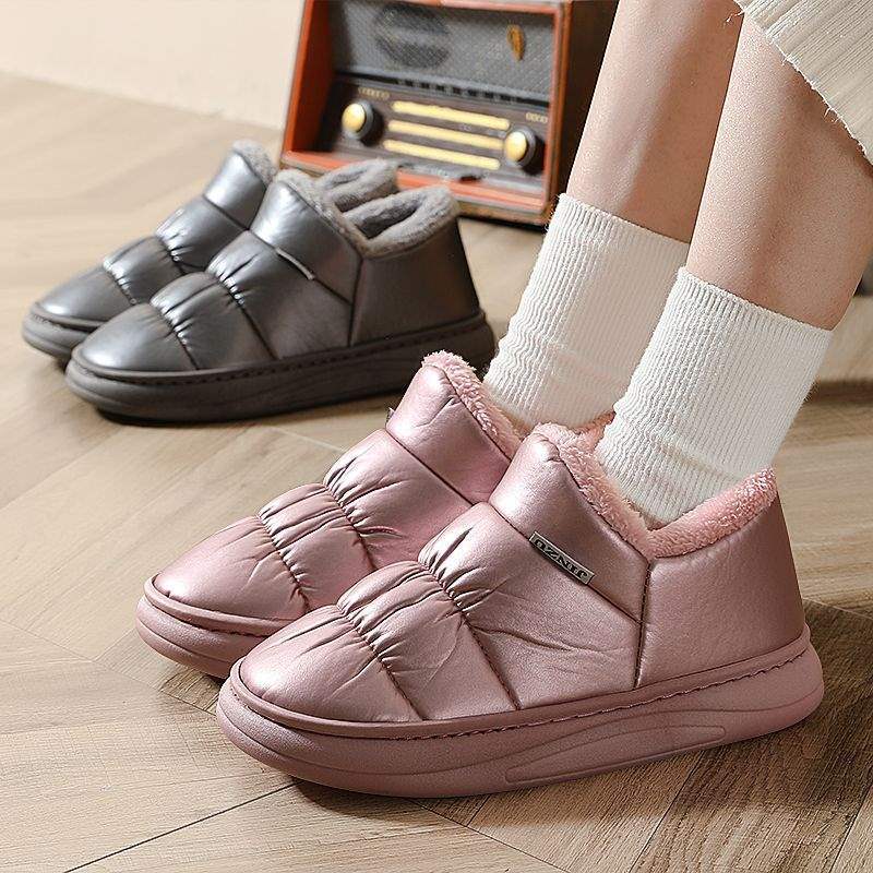Winter Cotton Slippers for Women, Thick-Soled Men's Waterproof Couples, Non-Slip, Warm Outer Wear, Winter Bag Heels and Velvet Cotton Shoes