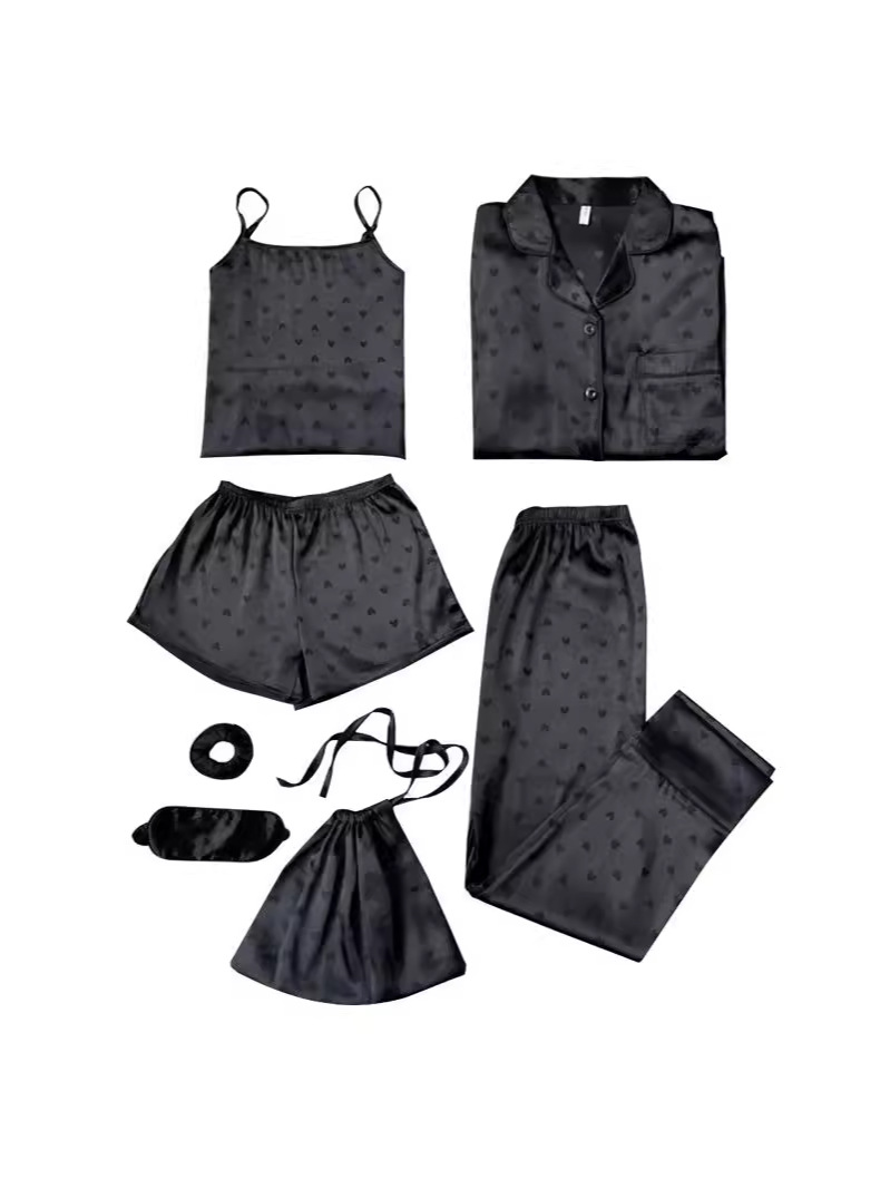 Cross-border ins2025 pijamas de primavera y otoño de mujeres siete piezas conjunto de rayas de ropa de casa coreana cuatro estaciones pijamas delgados