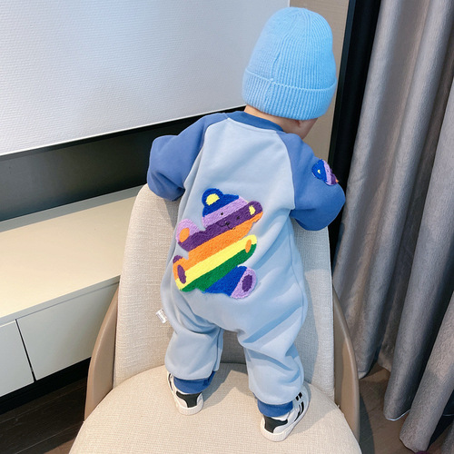 Baby Warmth Onesie, Toddler Long-Sleeve Pajama Top, Newborn Children Outer Wear, Fleece Lined, Thick Outing Crawling Suit, Spring, Autumn, Winter