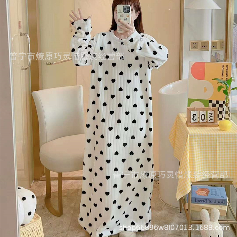 Pijamas de mujeres otoño invierno de franela lindo dibujo animado 2024 nuevo coral de lana gruesa falda cálida ropa para el hogar