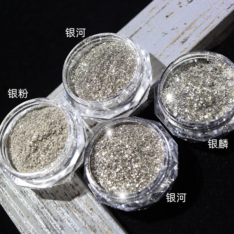 跨境纯银美甲超闪银箔粉超薄网红款银星银河闪粉指甲亮片牛郎闪粉