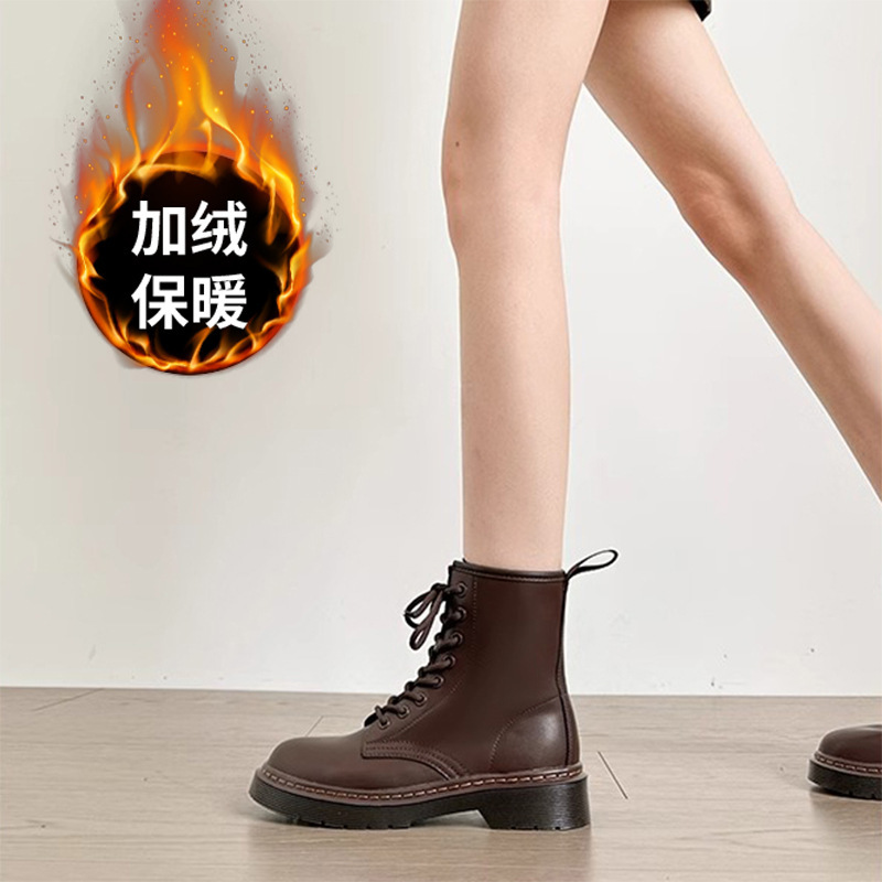 黑色马丁靴女英伦风2025年秋冬新款舒适厚底百搭时尚显脚小短靴子|undefined