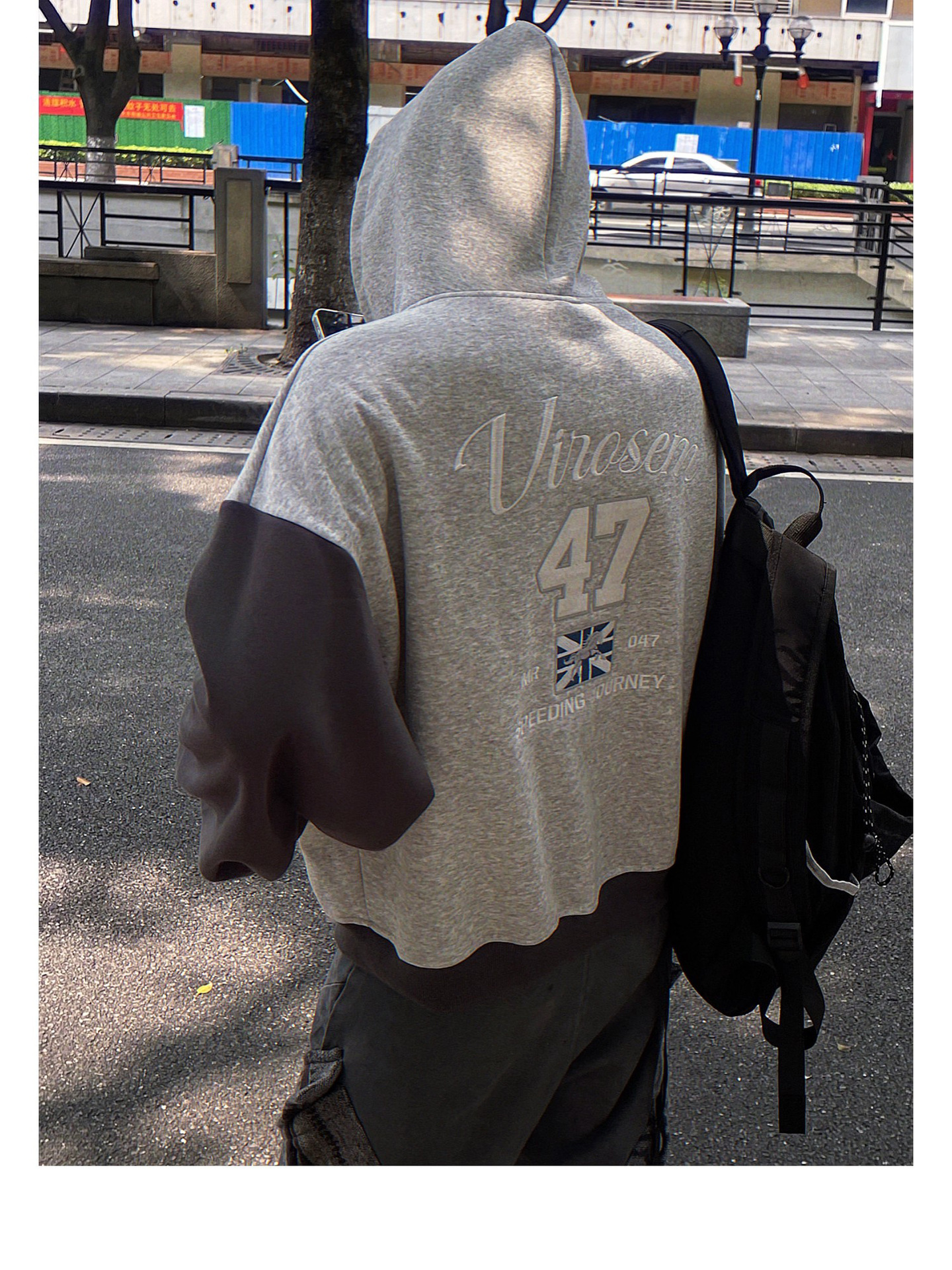 Men's Clothing Unisex Street Style Hooded Cardigan Raglan Sleeve Patchwork Embroidered Loose Casual Top Trendy Versatile Jacket Sweatshirt_viptrois.com