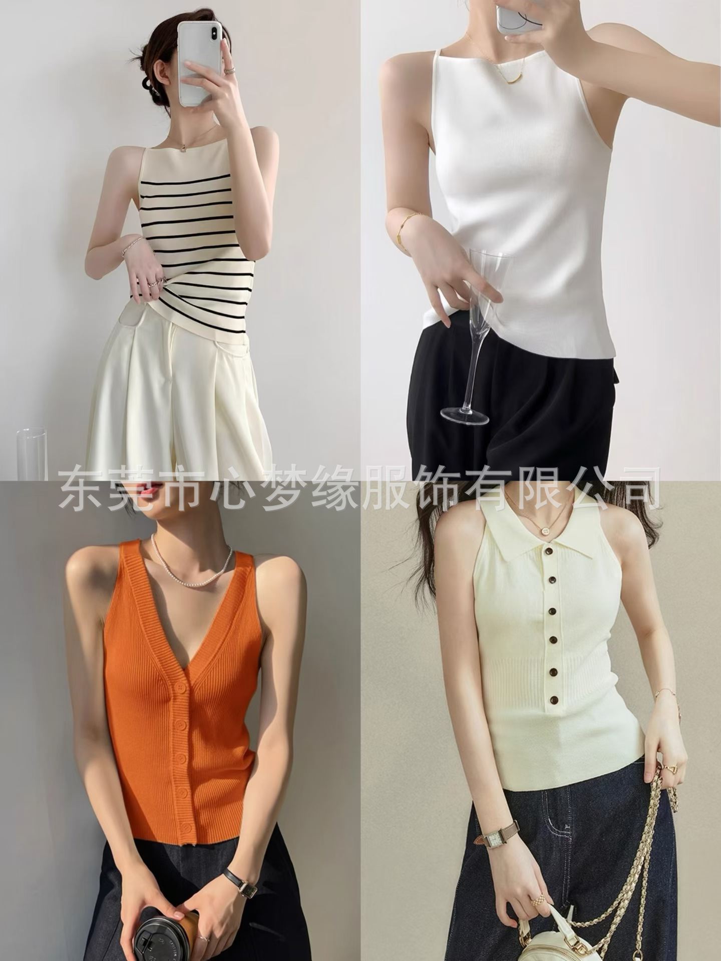knitted short summer vest sleevless with a round collar