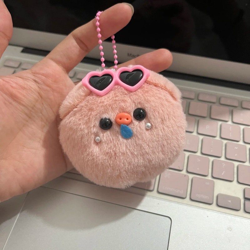 かわいいぬいぐるみ豚の鳴き笛人形、ピンクのバックパック飾り、人形キーホルダー、漫画キーホルダー|undefined