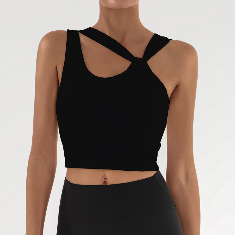 Nuevo chaleco de yoga mujer desnuda sensación de piel deportiva camisa de cintura alta ombligo envuelto pecho camisa de entrenamiento de acondicionamiento físico a prueba de choques