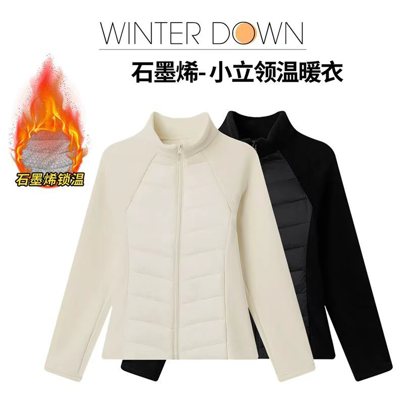 2025秋冬款轻薄棉服女羽绒内胆保暖上衣瑜伽立领修身拼接厚外套女