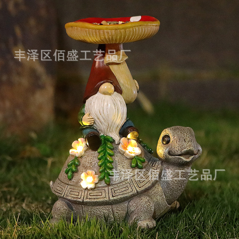 Lámparas de jardín transfronterizas enanos enanos adornos creativos tortugas carnosas elfos alimentadores de pájaros decoraciones luminosas