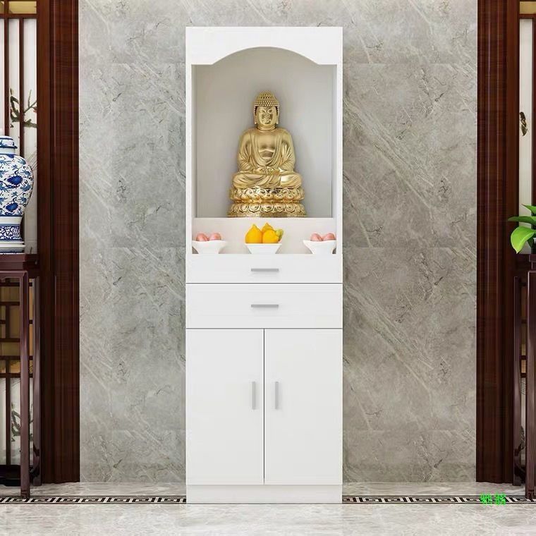 Buddhist Altar Cabinet with Doors for Home Use, Featuring a Standing Cabinet for Offering Tables, Guanyin Altar, and a Table for Worshiping the God of Wealth