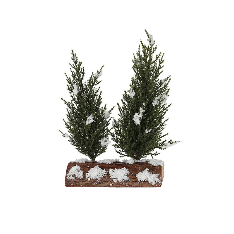 Mesa con nieve árbol de Navidad doble árbol estaca inferior imitación pinos cedro aguja mini decoración de árbol de Navidad