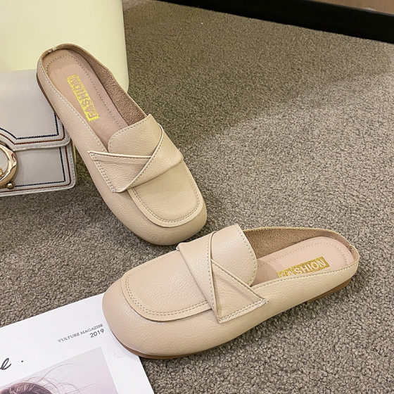 Jinbukang Spring and Summer New No Heel Lazy People Internet Celebrity Baotou Half Slippers Women's Flat Outer Wear All-match Half-support Single