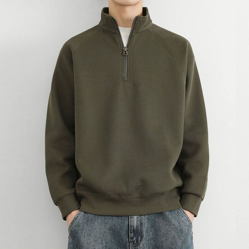 Half-Zip Stand-Up Collar Sweatshirt for Men, Spring and Autumn American Retro Loose-Fitting Solid Color Base Shirt, Casual Outerwear for Men Half-Zip Stand-Up Collar Sweatshirt for Men, Spring and Autumn American Retro Loose-Fitting Solid Color Base Shirt, Casual Outerwear for Men
