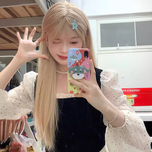 Cheng Ming wig for women with platinum round face, naturally fluffy, sweet Internet celebrity, summer long straight hair, full headband style