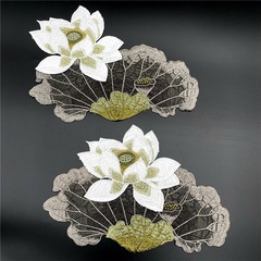 Classical Lotus and Leaf Water-Soluble Embroidery Fabric Patch Chinese Style Cheongsam Performance Dance Embroidered Flower Piece Clothing Patch