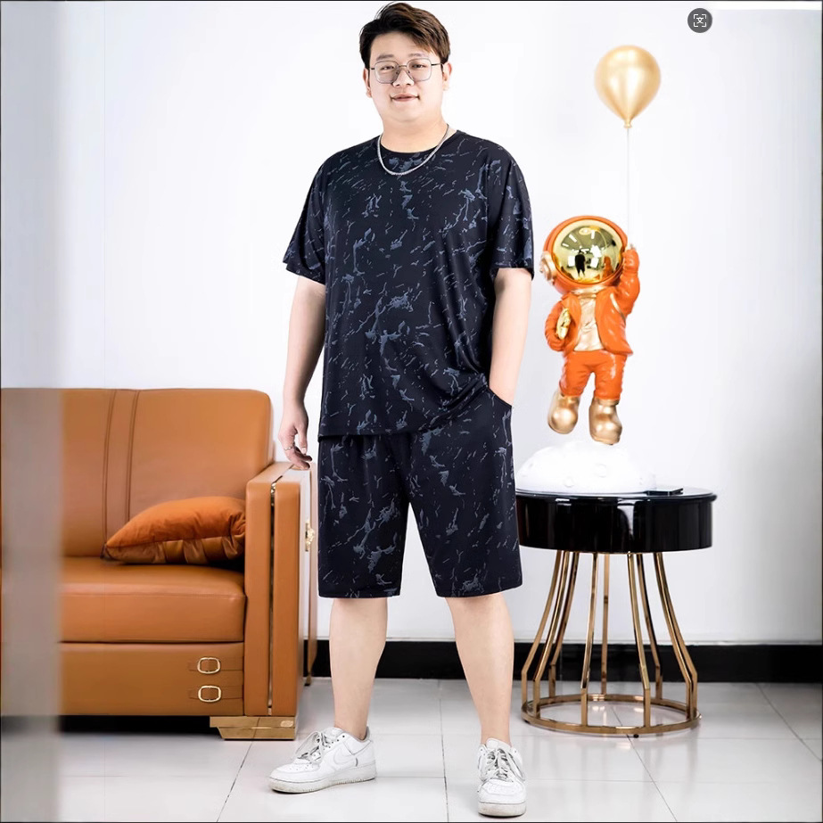 Men's Big & Tall Breathable Mesh Short Sleeve Shirt & Shorts Set, Plus Size Summer Athletic Lounge Wear, 2-Piece Outfit_viptrois.com