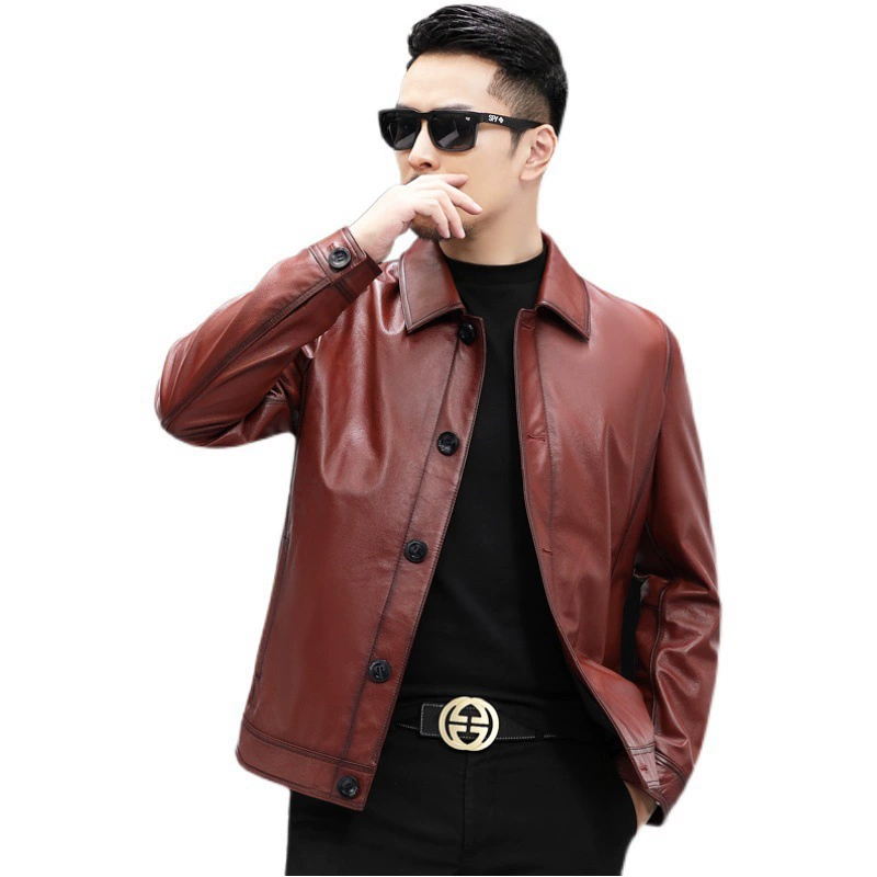 Leather demi-season jacket, genuine leather