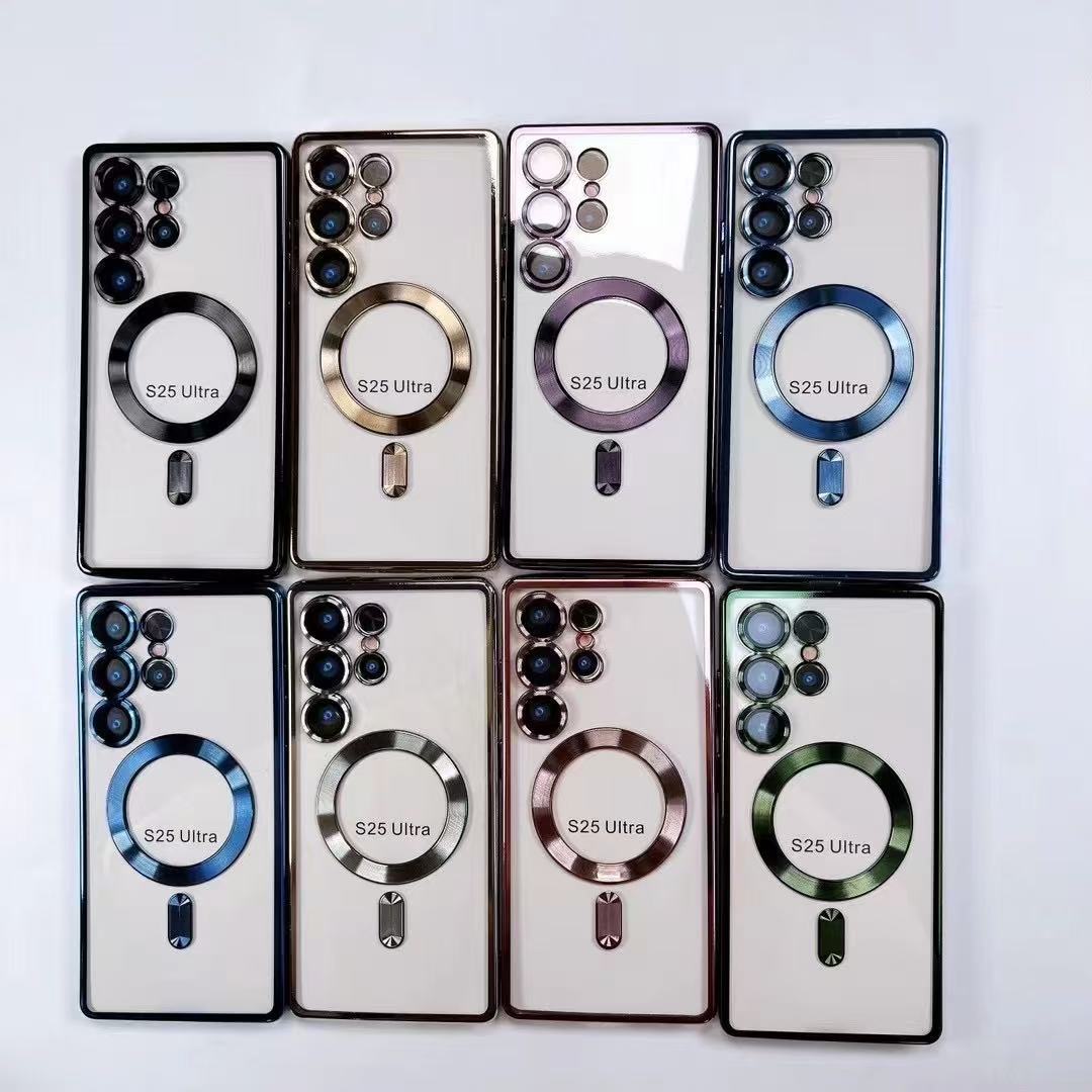 Suitable for Samsung S25Ultra Mobile Phone Case Transparent Electroplating Magnetic Magsafe Lens Film A16 All-Inclusive Wireless Charging