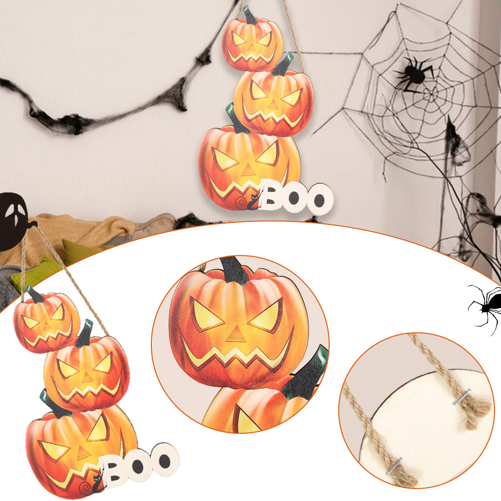 Nuevo cartel de puerta de madera para Halloween 2026, decoración colgante de calabaza fantasma para fiestas y festivales de fantasmas image 3