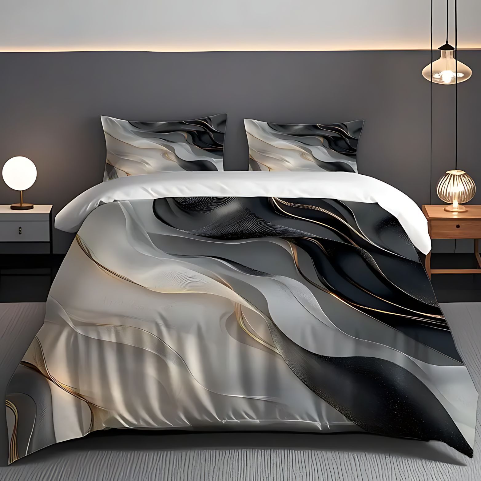 TEMU / JIT transfronterizo clásico de moda texturas de mármol de alta definición impresión digital abrasión colcha de colcha de almohada set