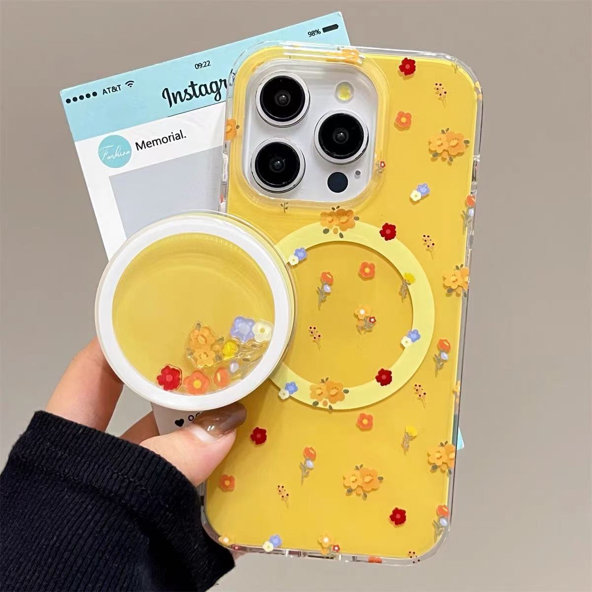 Soporte de mecedora floral fresco para Apple 16ProMax funda para teléfono móvil 13 iphone15 femenino magnético 14