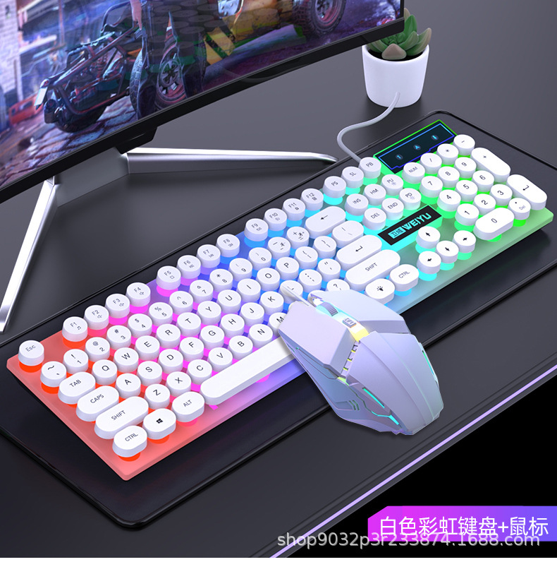 Punks teclado iluminado cable teclado conjunto de ratón mecánico sensación portátil juego de mesa e-deportes al por mayor