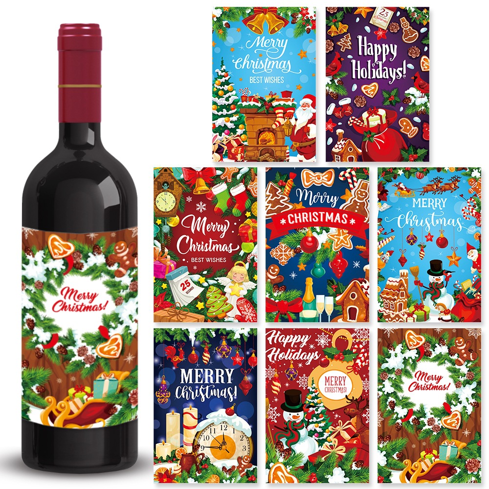 Nuevos pegatinas de botella de vino de fiesta de Navidad transfronteriza, pegatinas de etiqueta de botella de vino de Feliz Navidad