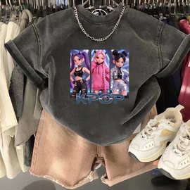 儿童上衣衣服水洗纯棉短袖圆领T恤爆款批发学生上学游玩潮酷童装