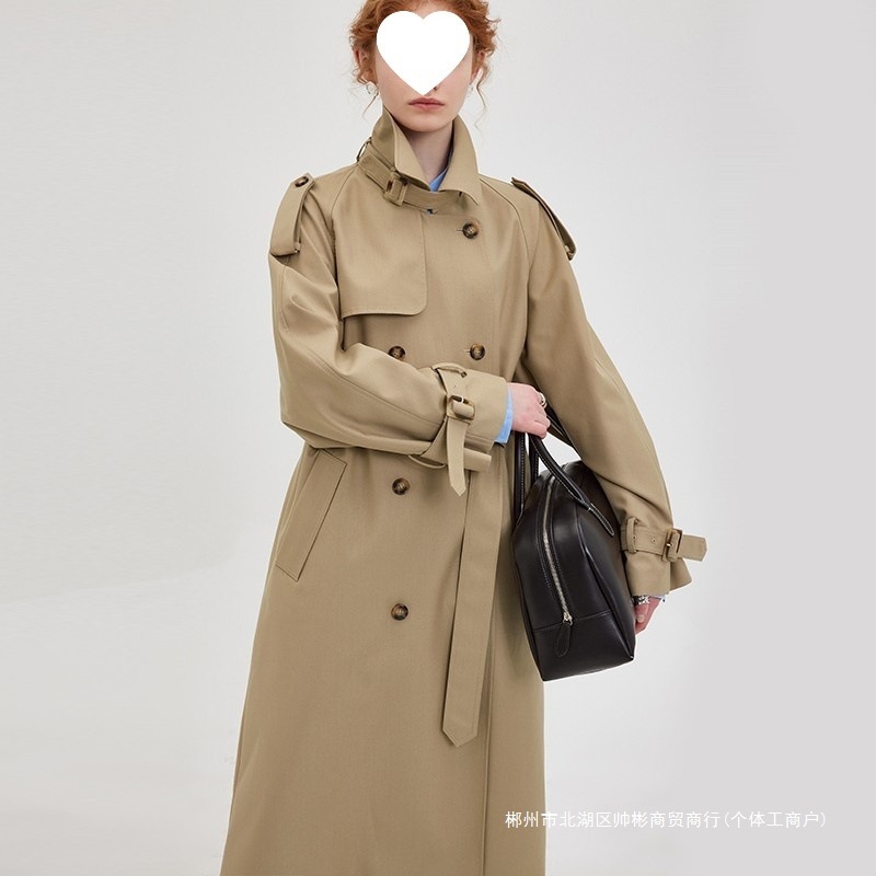 Cross-Border Fano 2025 Autumn Retro Classic Versatile Double-Breasted Lapel Trench Coat Women's Lace-Up Mid-Length Coat