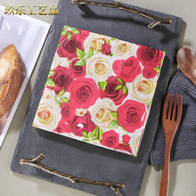 工厂现货新款彩色玫瑰一次性印花餐巾纸面巾纸手帕纸派对木浆纸巾