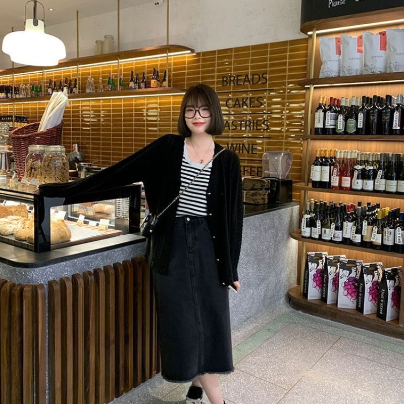 250斤大码女装V领纯色高级感长袖针织开衫宽松慵懒风通勤小众上衣|undefined