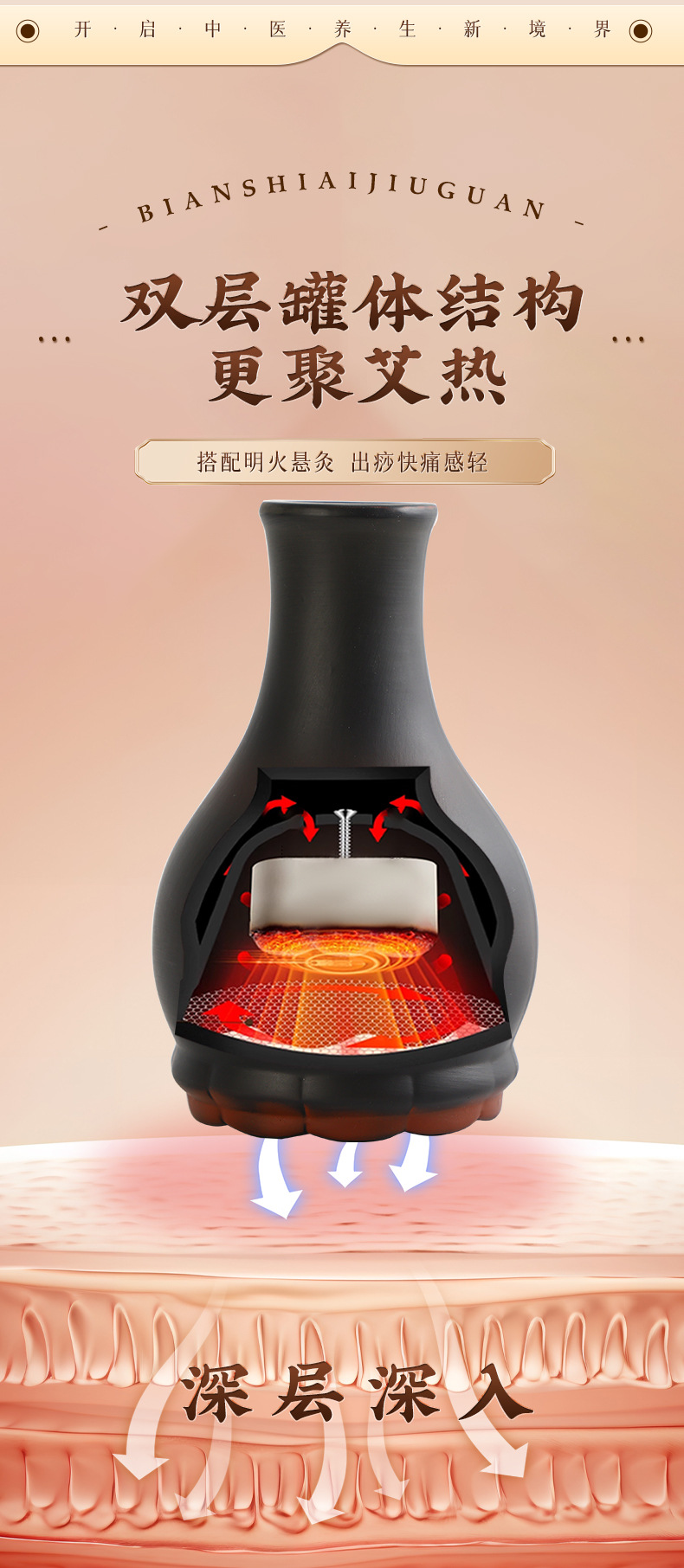 Bian Stone Moxa Jar with Long Handle Double Layer Lotus Rim Gua Sha Massage Tool Portable Moxibustion Device quality and texture